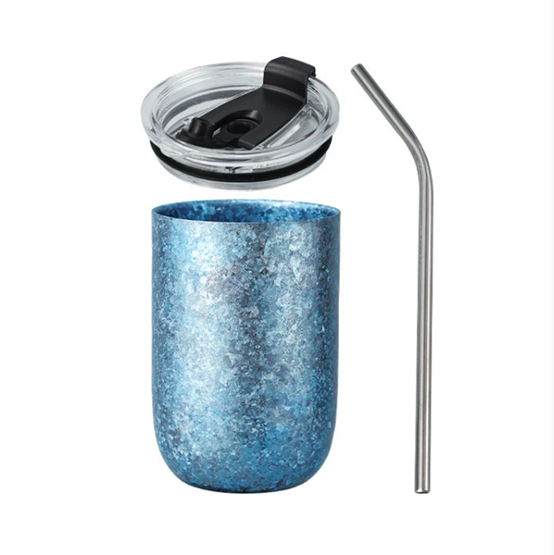 Large ice flower Double-Layer Pure Titanium Beer Mug 360ml